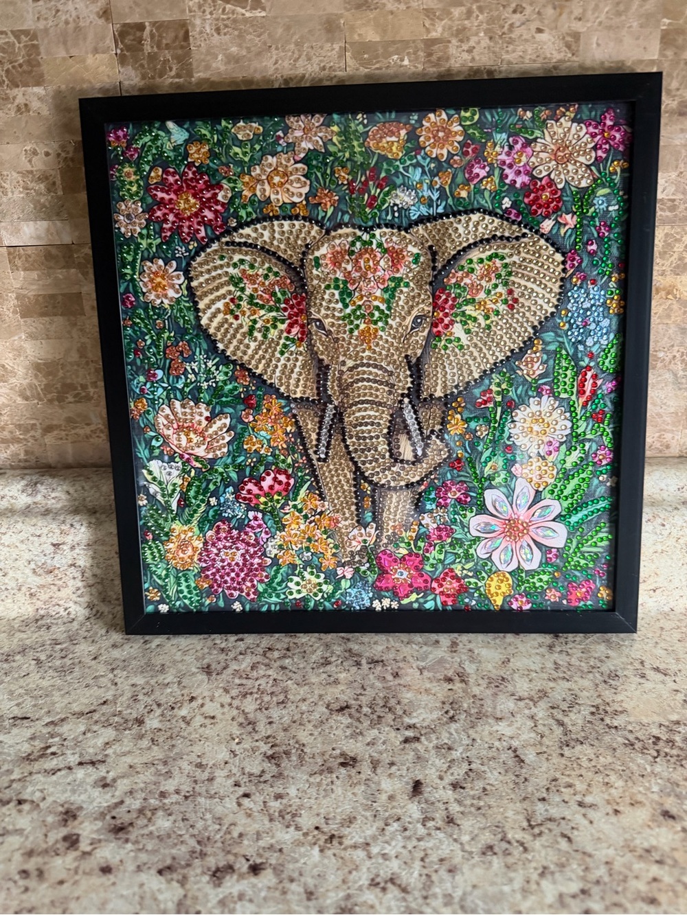 Sparkly Diamond Art Elephant Floral Wall Art